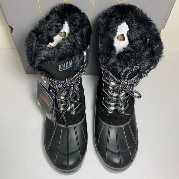 Khombu Nordic Duck Boots Suede Faux Fur Lace Up Booties Black Plaid Size 7 NEW