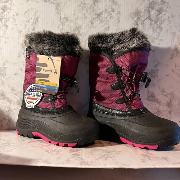 Kids‎ Kamik Boots NWT Size 7 Cozy Waterproof Warm Purple/Black
