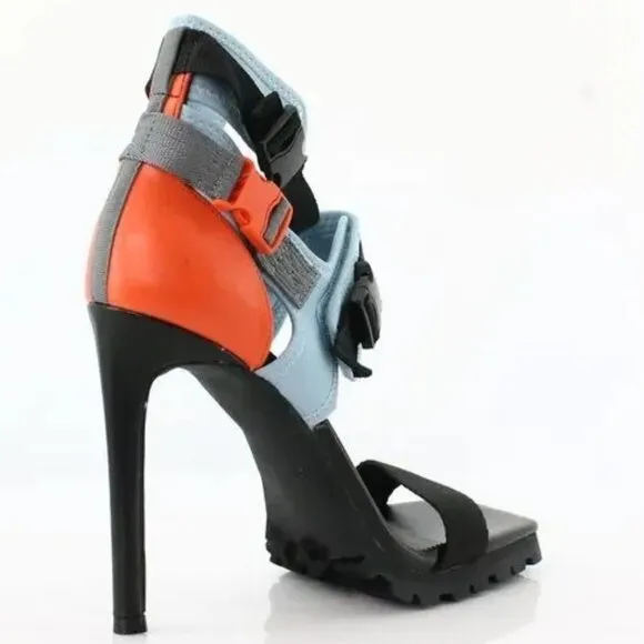 💥KILLER DESING!💥EDGY-CHIC STILETTO HEEL BUCKLED VIING SANDAL