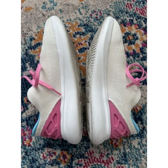 Kizik Athens Cupcake Kids Girls 5.5Y Sneakers Shoes White Pink Blue Hands Free