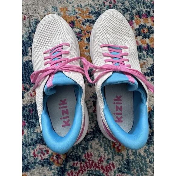 Kizik Athens Cupcake Kids Girls 5.5Y Sneakers Shoes White Pink Blue Hands Free