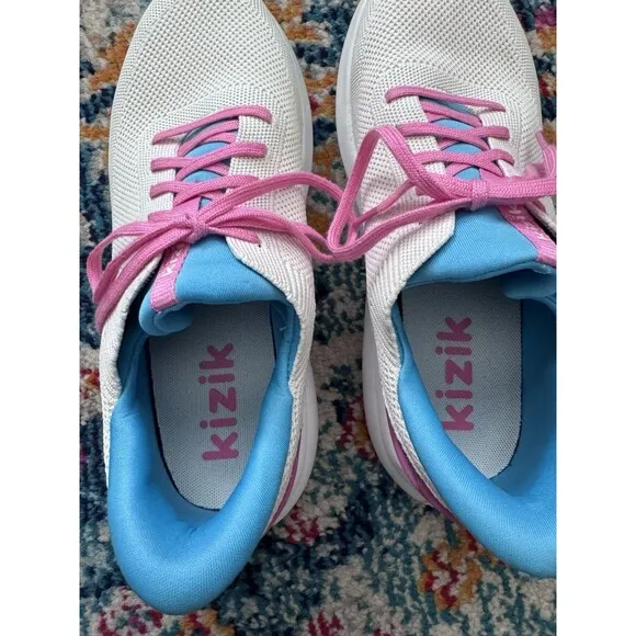 Kizik Athens Cupcake Kids Girls 5.5Y Sneakers Shoes White Pink Blue Hands Free