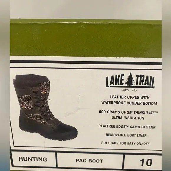 Lake N Trail Men's 3M Thinsulate Ultra Insulated Camo Boots Size 10