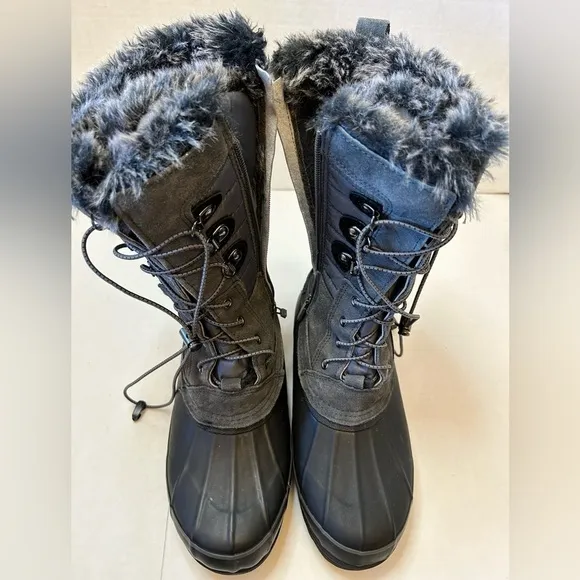 Lands End Squall insulated winter boots w/gray faux fur Thermolite Sz-9-1/2B.  H