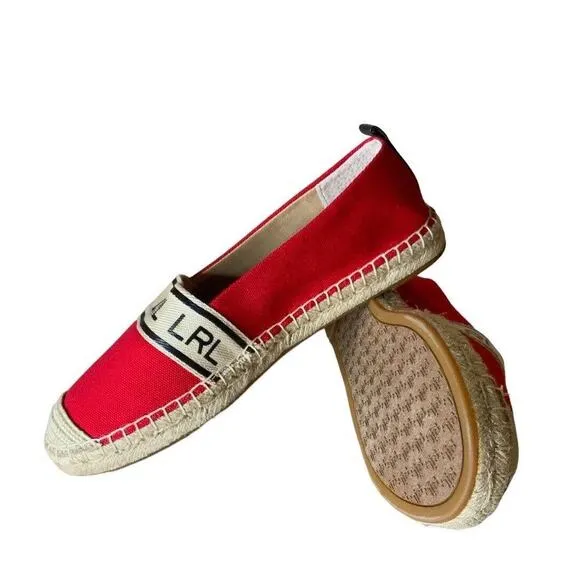 Lauren Ralph Lauren Caylee Canvas Espadrille Flats Women's Size 8.5M Red Shoes