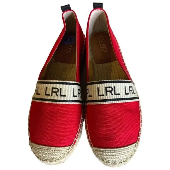 Lauren Ralph Lauren Caylee Canvas Espadrille Flats Women's Size 8.5M Red Shoes