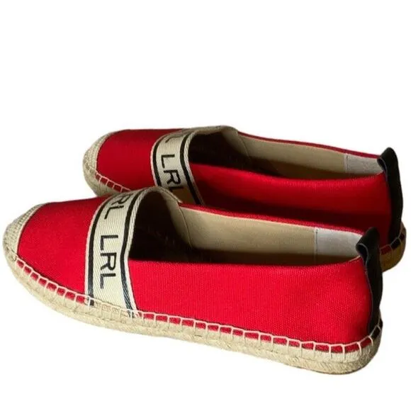 Lauren Ralph Lauren Caylee Canvas Espadrille Flats Women's Size 8.5M Red Shoes