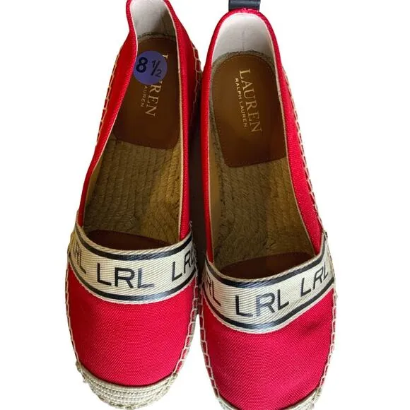 Lauren Ralph Lauren Caylee Canvas Espadrille Flats Women's Size 8.5M Red Shoes