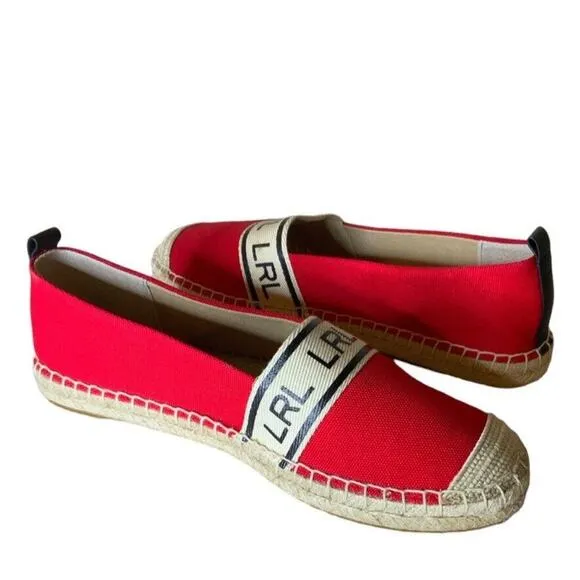 Lauren Ralph Lauren Caylee Canvas Espadrille Flats Women's Size 8.5M Red Shoes