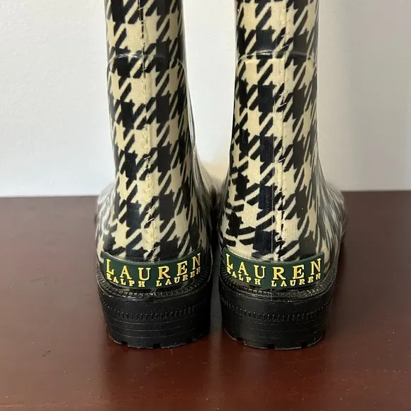 Lauren Ralph Lauren Rossalyn II Black White Houndstooth Rain Boots Women's Sz 6B