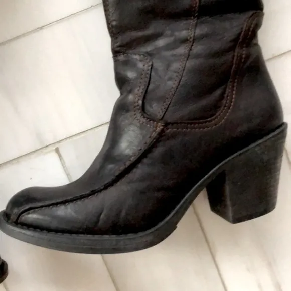 Lea Foscati Italian Brown Leather Rabbit Fur Trim Tall Boots size 7