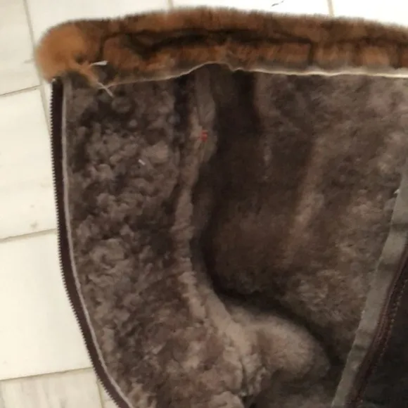 Lea Foscati Italian Brown Leather Rabbit Fur Trim Tall Boots size 7