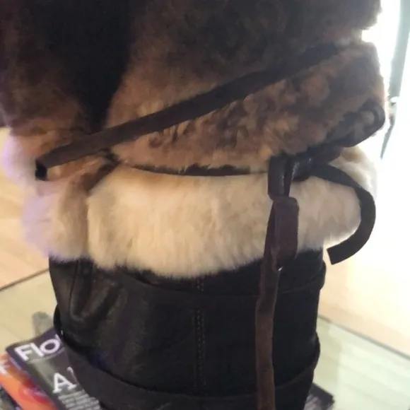 Lea Foscati Italian Brown Leather Rabbit Fur Trim Tall Boots size 7