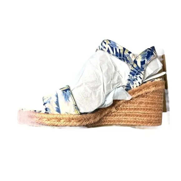 Lifestride Womens Blue Tan Floral Comfort Ankle Strap Wedge Sandals Sz 9 NIB
