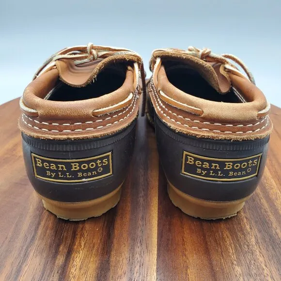 LL Bean Boots Women's 7 Brown Leather Rubber Waterproof Rain Low Duck Lace Up