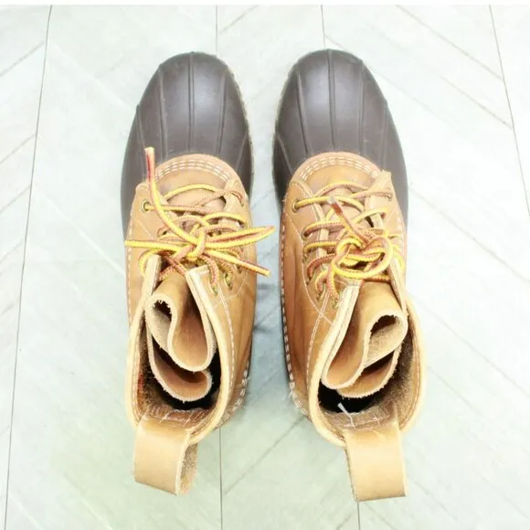 LL Bean Brown Leather Lace Up Round Toe Unlined Ankle Duck Boots Size 8 N