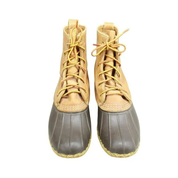 LL Bean Brown Leather Lace Up Round Toe Unlined Ankle Duck Boots Size 8 N