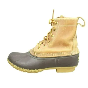 LL Bean Brown Leather Lace Up Round Toe Unlined Ankle Duck Boots Size 8 N