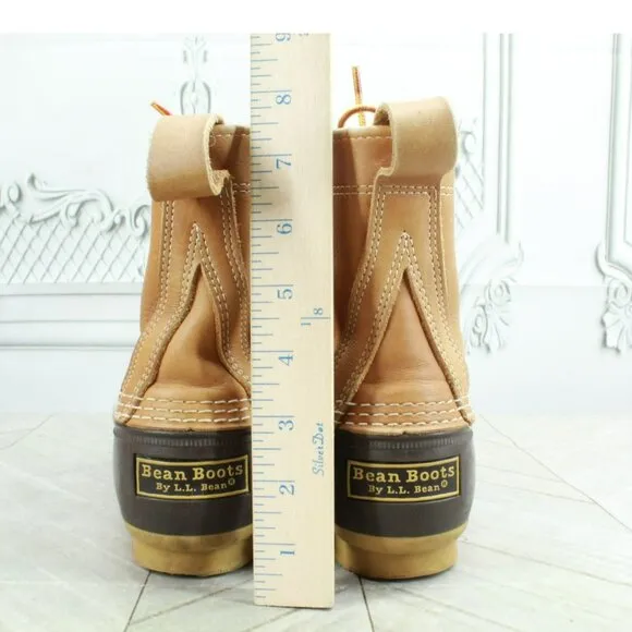 LL Bean Brown Leather Lace Up Round Toe Unlined Ankle Duck Boots Size 8 N