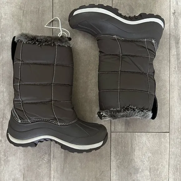 LL Bean Girls Size 1 Primaloft Insulated Brown Boots, Quilted, 11” like new