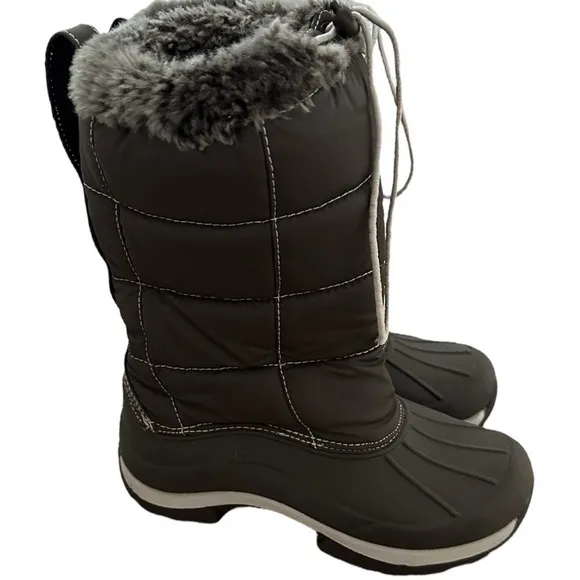 LL Bean Girls Size 1 Primaloft Insulated Brown Boots, Quilted, 11” like new