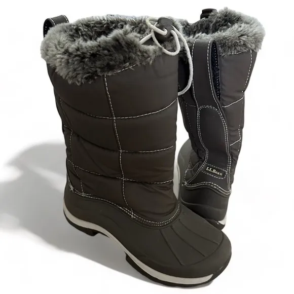 LL Bean Girls Size 1 Primaloft Insulated Brown Boots, Quilted, 11” like new