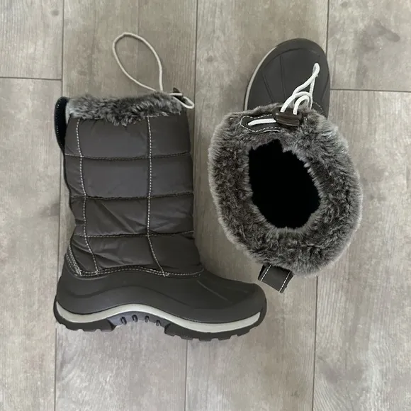 LL Bean Girls Size 1 Primaloft Insulated Brown Boots, Quilted, 11” like new