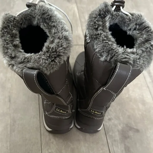 LL Bean Girls Size 1 Primaloft Insulated Brown Boots, Quilted, 11” like new