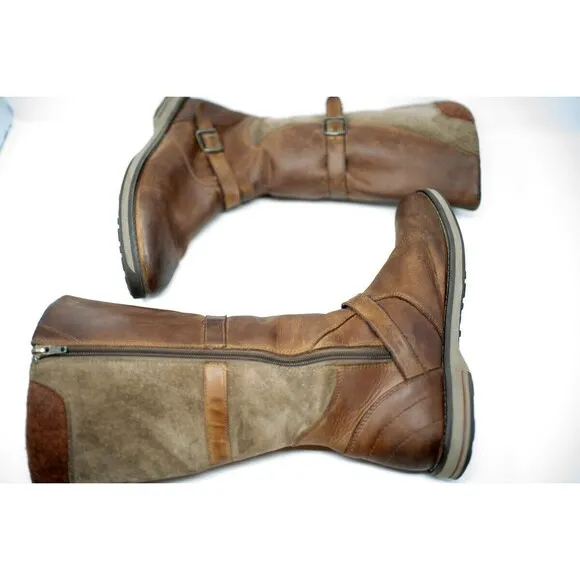 LL Bean Park Ridge Wool Lined Brown Leather Side Zip Tall Riding Boot 8 M womens