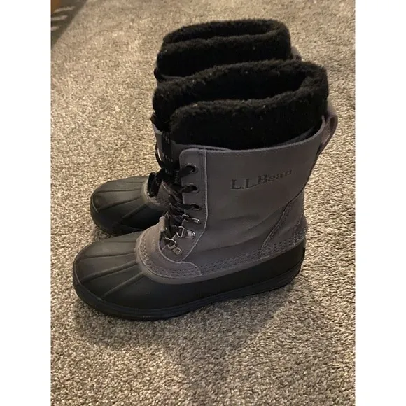 LL Bean Snow Insulated Boots 284892 Gray Sherpa Removable Lining Mens Size 9