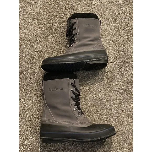 LL Bean Snow Insulated Boots 284892 Gray Sherpa Removable Lining Mens Size 9