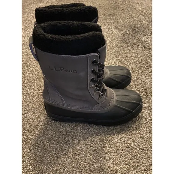 LL Bean Snow Insulated Boots 284892 Gray Sherpa Removable Lining Mens Size 9