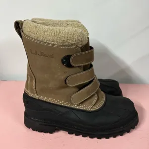 LL Bean Suede Winter Snow Boots Men’s 10 Hook &amp; Loop Felt Lined Insulated Brown