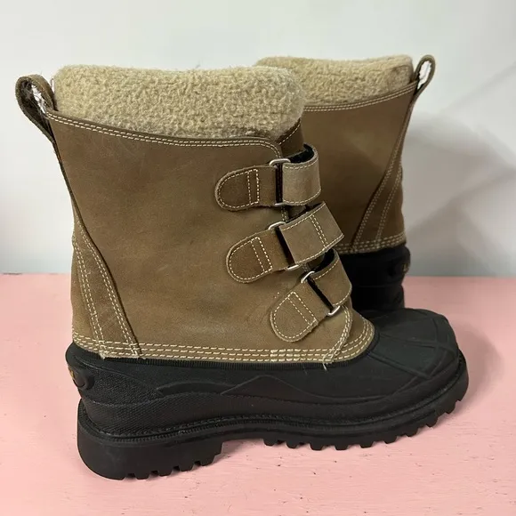 LL Bean Suede Winter Snow Boots Men’s 10 Hook &amp; Loop Felt Lined Insulated Brown