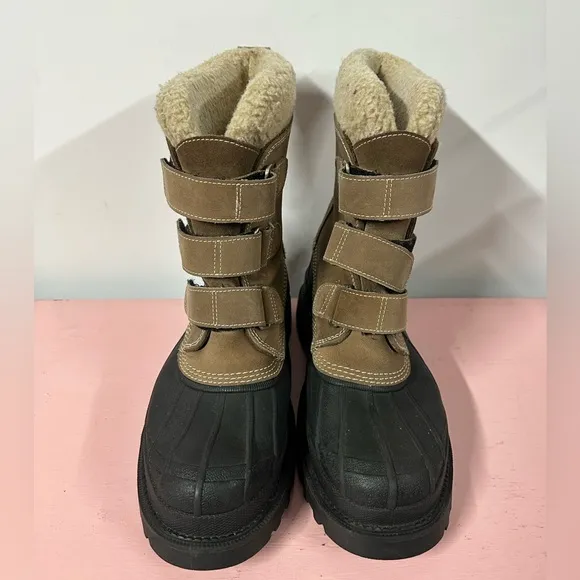 LL Bean Suede Winter Snow Boots Men’s 10 Hook &amp; Loop Felt Lined Insulated Brown
