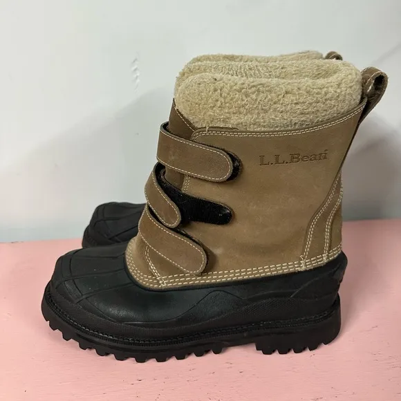 LL Bean Suede Winter Snow Boots Men’s 10 Hook &amp; Loop Felt Lined Insulated Brown