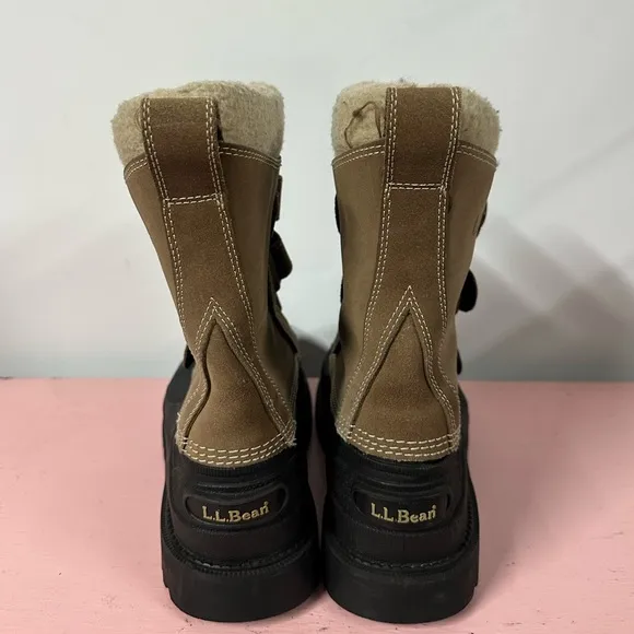 LL Bean Suede Winter Snow Boots Men’s 10 Hook &amp; Loop Felt Lined Insulated Brown