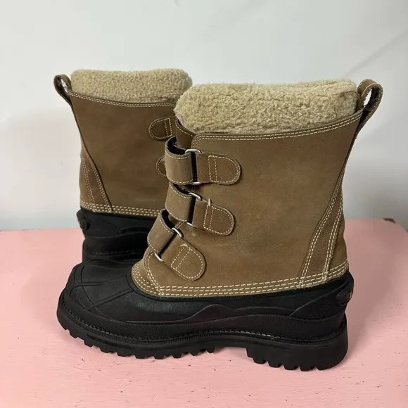 LL Bean Suede Winter Snow Boots Men’s 10 Hook &amp; Loop Felt Lined Insulated Brown
