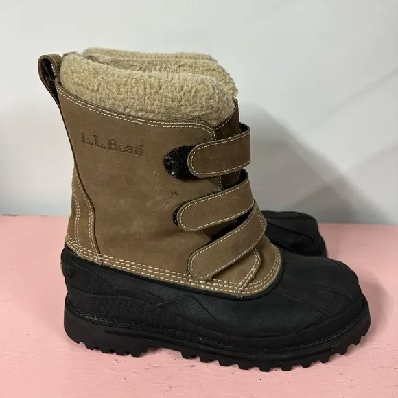 LL Bean Suede Winter Snow Boots Men’s 10 Hook &amp; Loop Felt Lined Insulated Brown