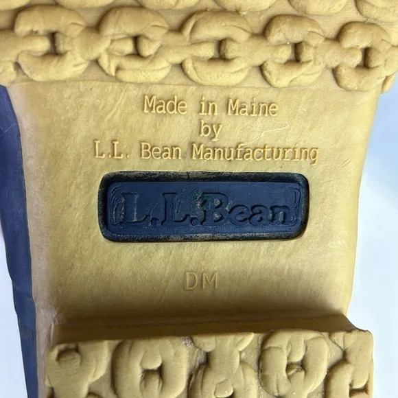 L.L. Bean Women’s Bean Boots 8” Made in Maine Tan Blue Waterproof Duck B…