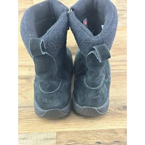 LL Bean Women's Size 8M Black Suede Fleece Zip Warm Winter Boots