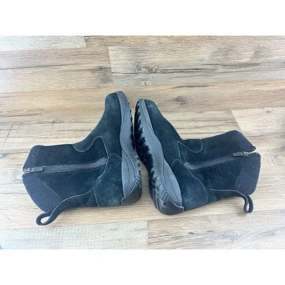LL Bean Women's Size 8M Black Suede Fleece Zip Warm Winter Boots