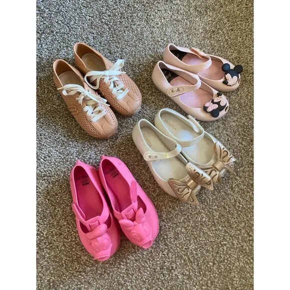 Lot of (4) Pairs Mini Melissa Rubber Shoes Girls Size US 10 Mickey Disney GUC