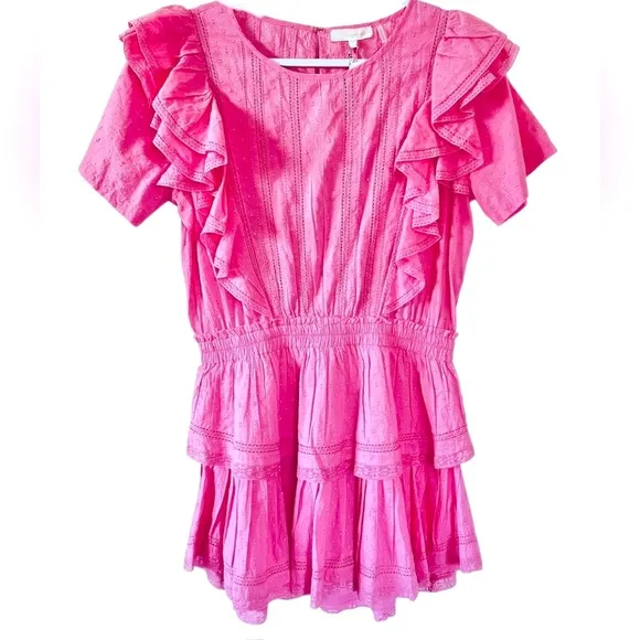 LOVESHACKFANCY NATASHA DRESS IN VIVID PINK NEW SIZE LARGE NWT
