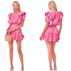 LOVESHACKFANCY NATASHA DRESS IN VIVID PINK NEW SIZE LARGE NWT