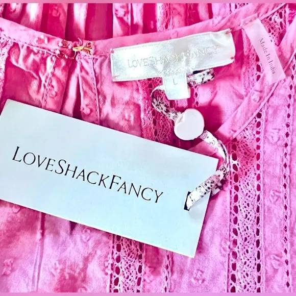 LOVESHACKFANCY NATASHA DRESS IN VIVID PINK NEW SIZE LARGE NWT