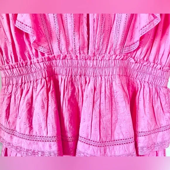LOVESHACKFANCY NATASHA DRESS IN VIVID PINK NEW SIZE LARGE NWT