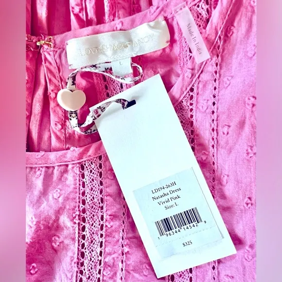 LOVESHACKFANCY NATASHA DRESS IN VIVID PINK NEW SIZE LARGE NWT