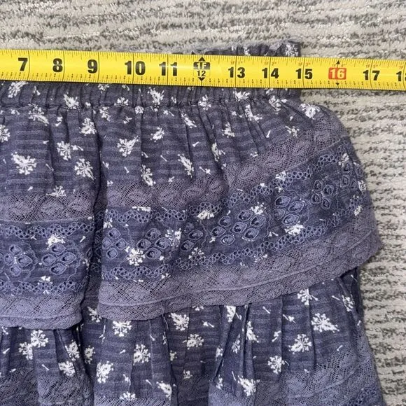 LoveShackFancy Double Ruffle Cotton Mini Skirt Denim Eyelet Large
