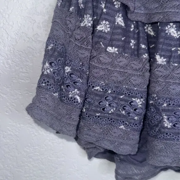 LoveShackFancy Double Ruffle Cotton Mini Skirt Denim Eyelet Large